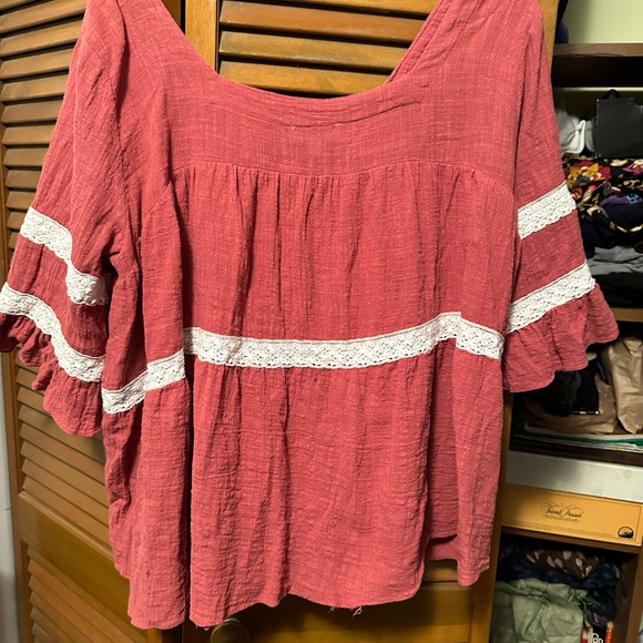 Red Peasant Style Blouse - Picture 2 of 4